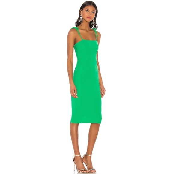 Superdown Kendall Tie Strap Midi Dress Empire Waist Sheath Bodycon Green S - Picture 2 of 7